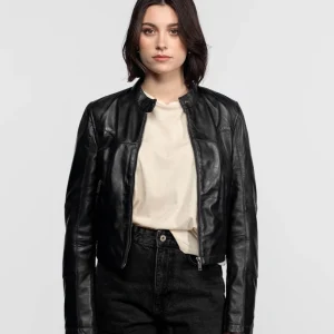 Lola - Veste cuir col rond femme