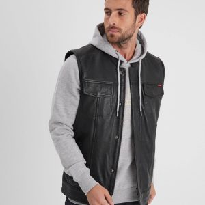 Hot road - Gilet biker cuir homme