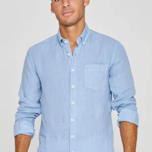 BARCLAY – Chemise Lin Manches longues Coupe droite – Homme – Bleu ciel