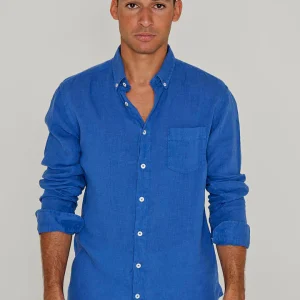 BARCLAY – Chemise Lin Manches longues Coupe droite – Homme – Bleu denim