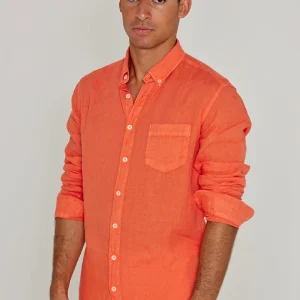 BARCLAY – Chemise Lin Manches longues Coupe droite – Homme – Orange