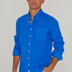 BARCLAY – Chemise Lin Manches longues Coupe droite – Homme – Bleu Royal