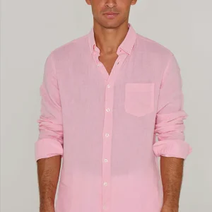 BARCLAY – Chemise Lin Manches longues Coupe droite – Homme – Rose