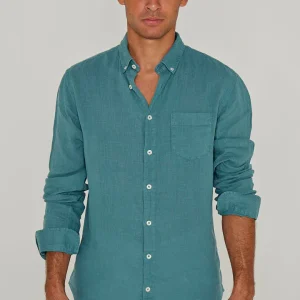 BARCLAY – Chemise Lin Manches longues Coupe droite – Homme – Vert lagon
