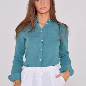 BARCLAYW – Chemise Lin Manches longues Coupe slim – Femme – Vert Lagon