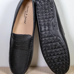 CALVI – Mocassins Bride Cuir – Homme – Noir Grainé