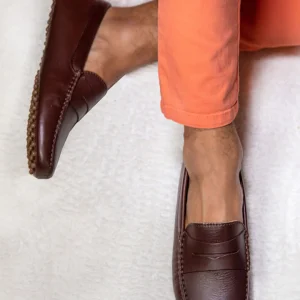 CALVI – Mocassins Bride Cuir – Homme – Moka