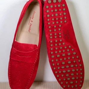 CARGESE - Mocassins Bride Daim Veau Velours Micro Perforé - Homme - Rouge Vermeil