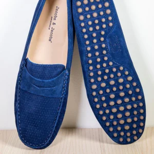 CARGESE - Mocassins Bride Daim Veau Velours Micro Perforé - Homme - Bleu marine