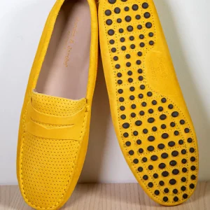 CARGESE - Mocassins Bride Daim Veau Velours Micro Perforé - Homme - Safran