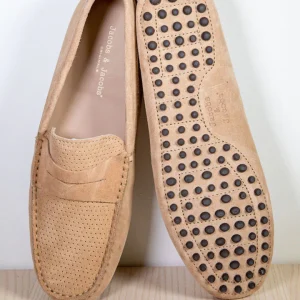 CARGESE - Mocassins Bride Daim Veau Velours Micro Perforé - Homme - Sahara