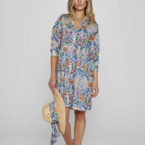 DAPHNÉ – Robe Liberty Manches 3/4 Taille ajustée Bas évasé – Femme – Elm Housse 102B