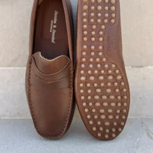 CALVI – Mocassins Bride Cuir – Homme – Café