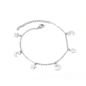 Bracelet Argent Lune et Étoiles - chaînette en acier inoxydable