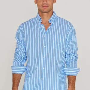 HOWARD – Chemise Popeline Manches longues Coupe droite – Homme – Bleu ciel/Blanc