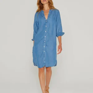 LAURASTL – Robe Tencel Col Mao Manches 3/4 Coupe droite – Femme