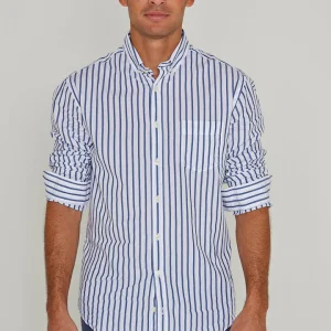 HOWARD – Chemise Popeline Manches longues Coupe droite – Homme – Blanc/Marine