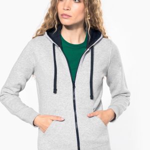 Sweat-shirt zippé capuche contrastée femme