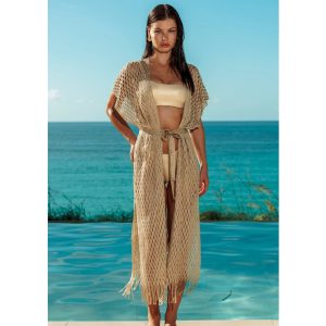 Kaftan long en crochet Golden Queen