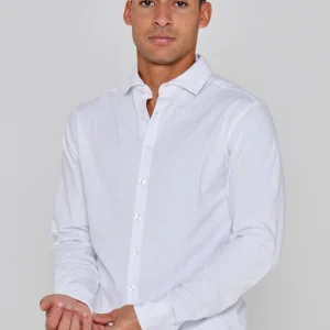Kingston – Chemise Coton Jersey Élasthanne – Manches longues – Coupe droite – Homme – Blanc