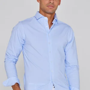 Kingston – Chemise Coton Jersey Élasthanne – Manches longues – Coupe droite – Homme – Blanc Mini Rayure Ciel