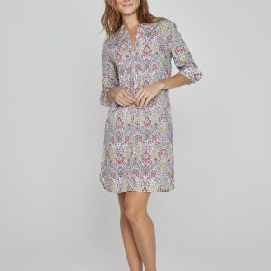 LAURALY – Robe Liberty Col Mao Manches 3/4 Coupe droite – Femme – Kensington Park 136A