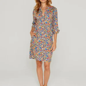 LAURALY – Robe Liberty Col Mao Manches 3/4 Coupe droite – Femme – Margaret Annie 037A