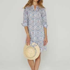 LAURALY – Robe Liberty Col Mao Manches 3/4 Coupe droite – Femme – Palmeira 035C