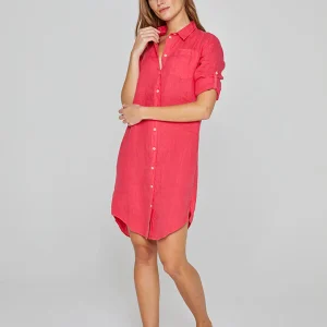LAUREN – Tunique Lin Manches 3/4 Coupe évasée – Femme – Fraise