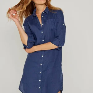 LAUREN – Tunique Lin Manches 3/4 Coupe évasée – Femme – Bleu marine