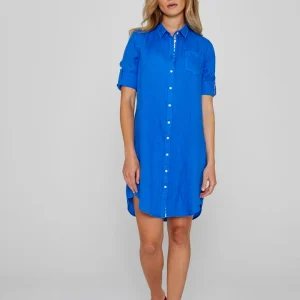 LAURENL – Tunique Lin Opp.Liberty Manches 3/4 Coupe évasée – Femme – Bleu royal/Mabelle 013K