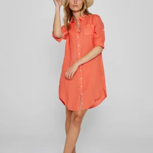 LAURENL – Tunique Lin Opp.Liberty Manches 3/4 Coupe évasée – Femme – Orange/Margaret Annie 037A