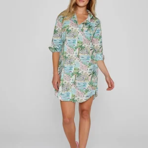 LAURALY – Robe Liberty Col Mao Manches 3/4 Coupe droite – Femme – Cape Vista 132B