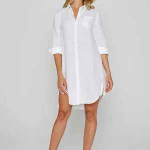 LAUREN – Tunique Lin Manches 3/4 Coupe évasée – Femme – Blanc