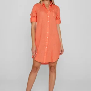 LAUREN – Tunique Lin Manches 3/4 Coupe évasée – Femme – Orange