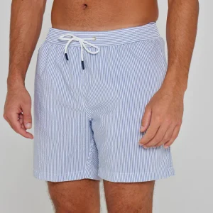 RIVA – Maillot De Bain Seersucker Rayures Coupe Droite – Homme – Bleu Ciel