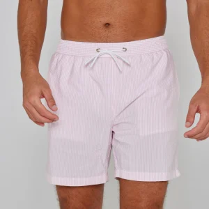 RIVA – Maillot De Bain Seersucker Rayures Coupe Droite – Homme – Rose/Blanc