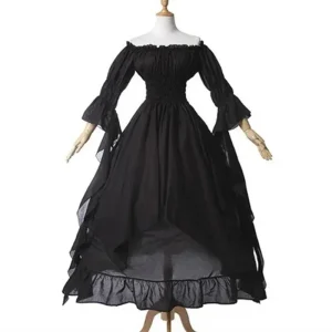 Robe Victorienne Médiévale - col bardot et manches papillon