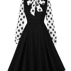 Robe Vintage à Pois Noirs et Blancs