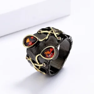Bague Gothique Femme - Noir & Or