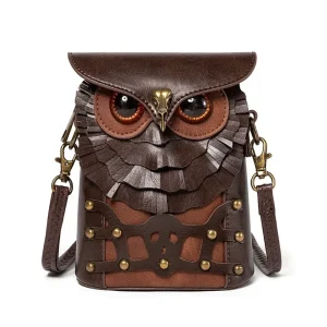 Sac à bandoulière en cuir – Hiboux Steampunk - mini besace rétro