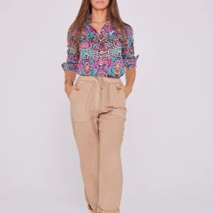 ZABOU – Pantalon Lin Coupe Droite – Femme – Beige