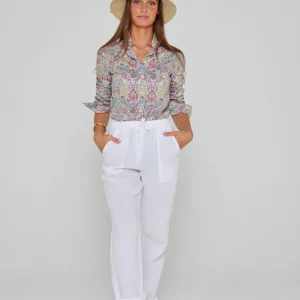 ZABOU – Pantalon Lin Coupe Droite – Femme – Blanc
