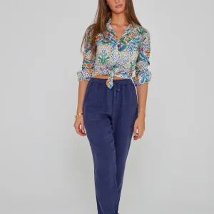 ZABOU – Pantalon Lin Coupe Droite – Femme – Marine