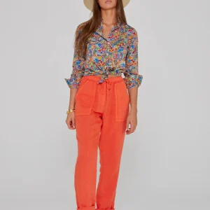 ZABOU – Pantalon Lin Coupe Droite – Femme – Orange