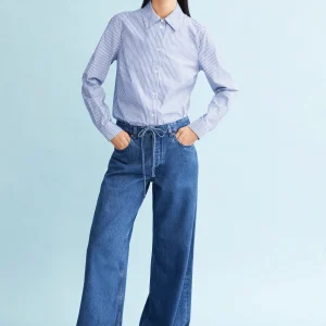 Blouse rayé en coton bio louilaa striped · blanc rayé bleu