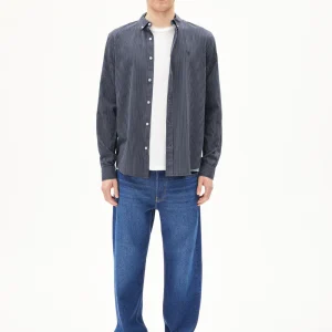 Chemise en coton bio quaasa · bleu marine rayé blanc