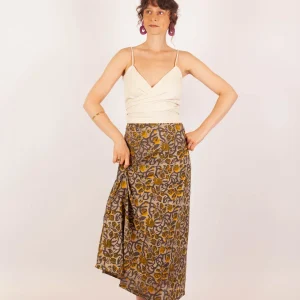 Jupe Bagepalli en coton bio Khilana · jaune et gris