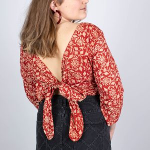 Top Benares en coton bio Bageecha · rouge et écru