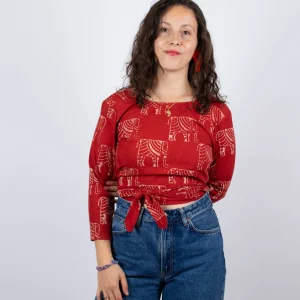 Top Benares en coton bio Ganesha · rouge et écru